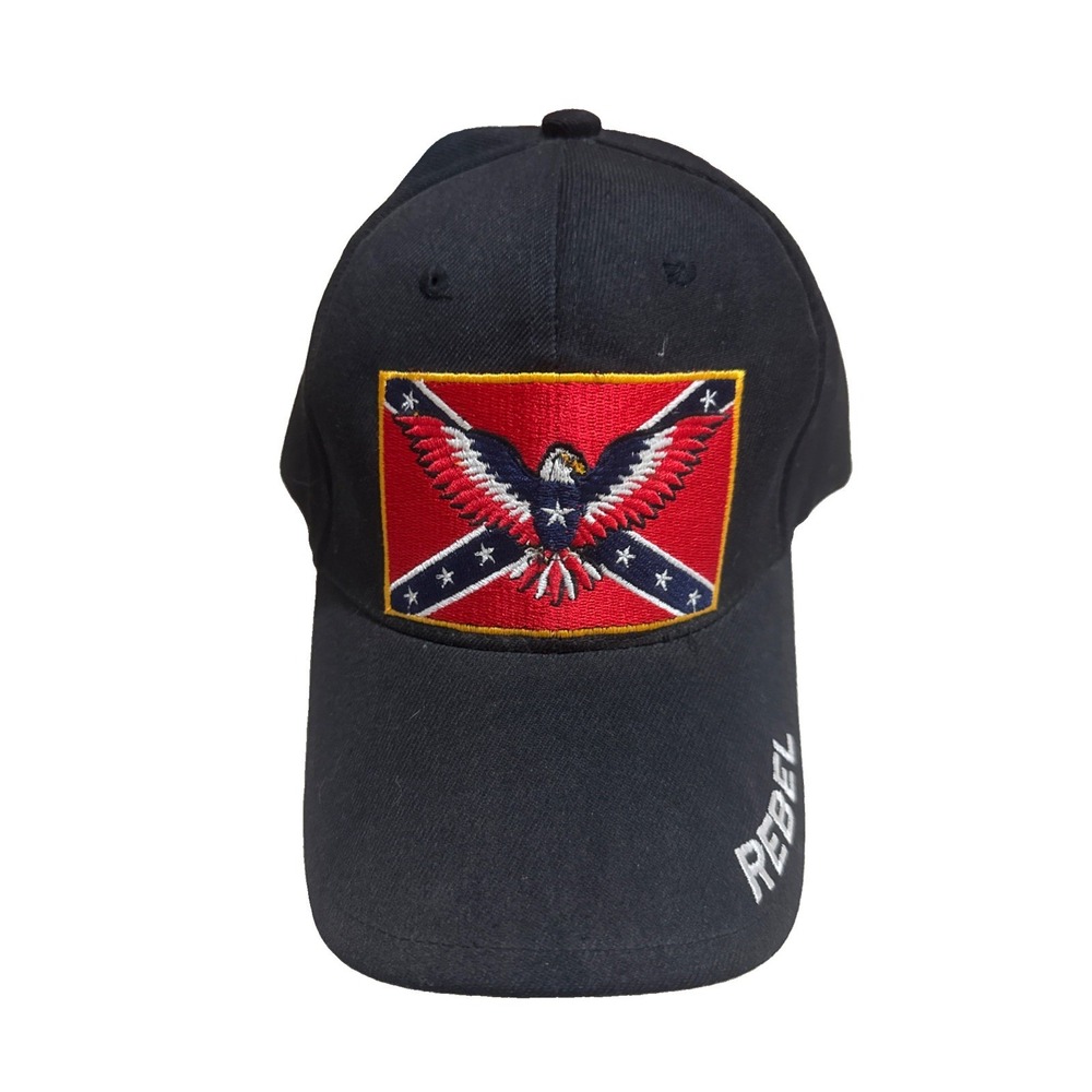 Black Adjustable Back Baseball Cap Rebel USA Flag Eagle 🇺🇸 🦅 Patriotic